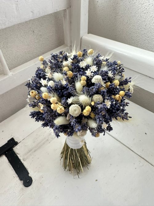 Buchet mireasa, nasa  din lavanda si plante uscate crem, ivory 16-18 cm