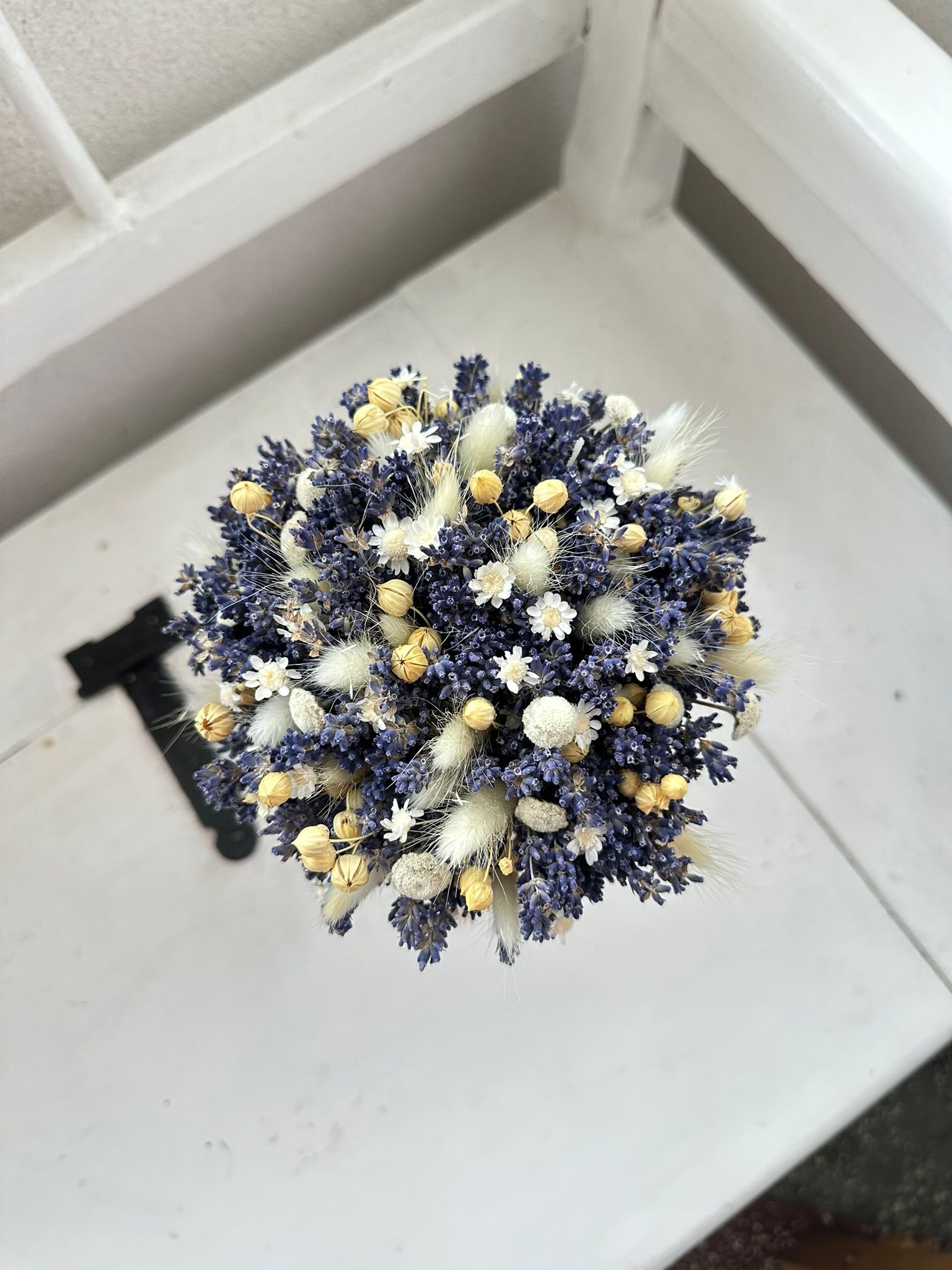 Buchet mireasa, nasa din lavanda si plante uscate crem, ivory 16-18 cm - imagine 2