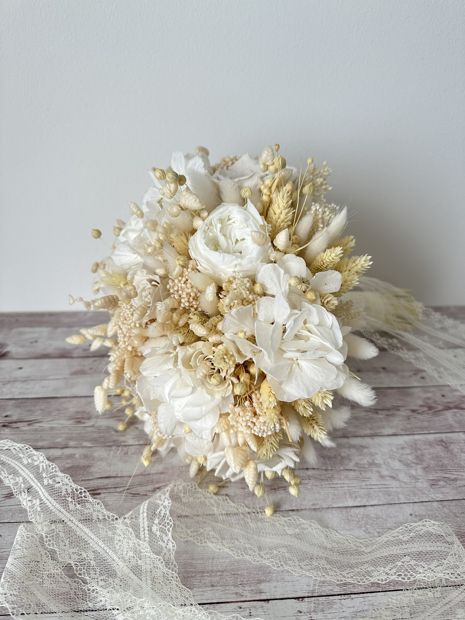 Buchet mireasa plante uscate si flori criogenate ivory - imagine 2