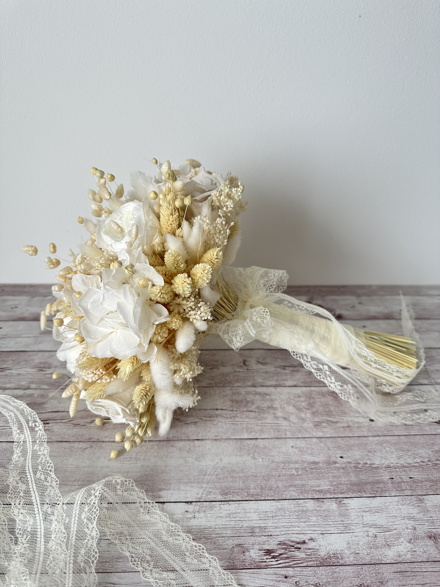 Buchet mireasa plante uscate si flori criogenate ivory - imagine 3