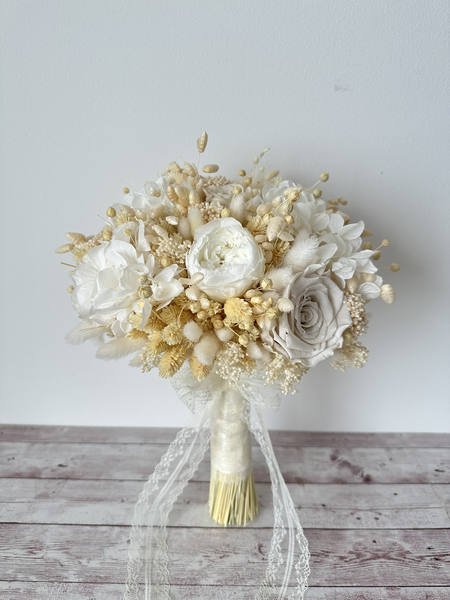 Buchet mireasa plante uscate si flori criogenate ivory - imagine 4