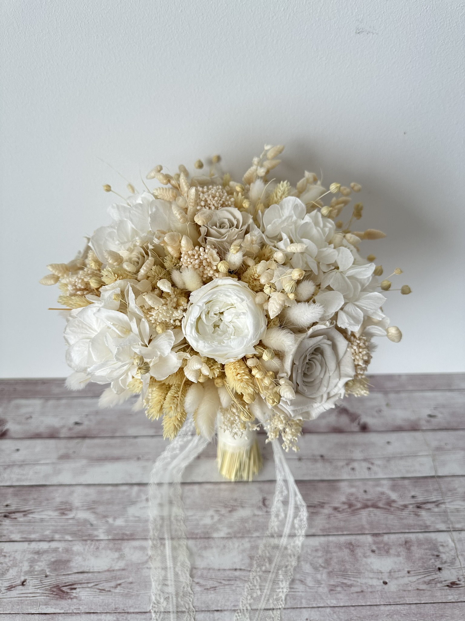 Buchet mireasa plante uscate si flori criogenate ivory - imagine 5