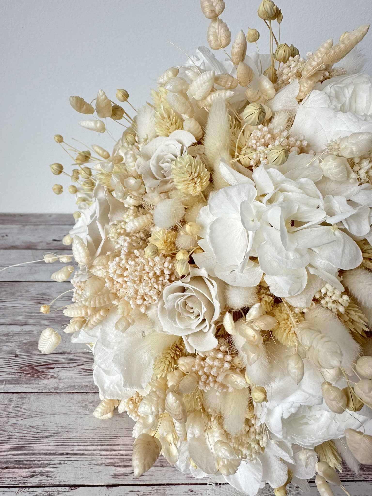 Buchet mireasa plante uscate si flori criogenate ivory - imagine 7