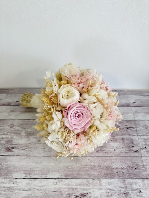 Buchet de mireasa roz alb crem